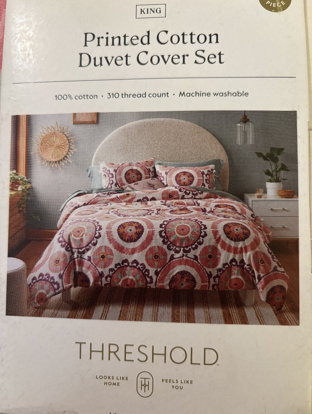 Threshold King Printed Cotton Duvet Cover - Pink, Coral, Teal
